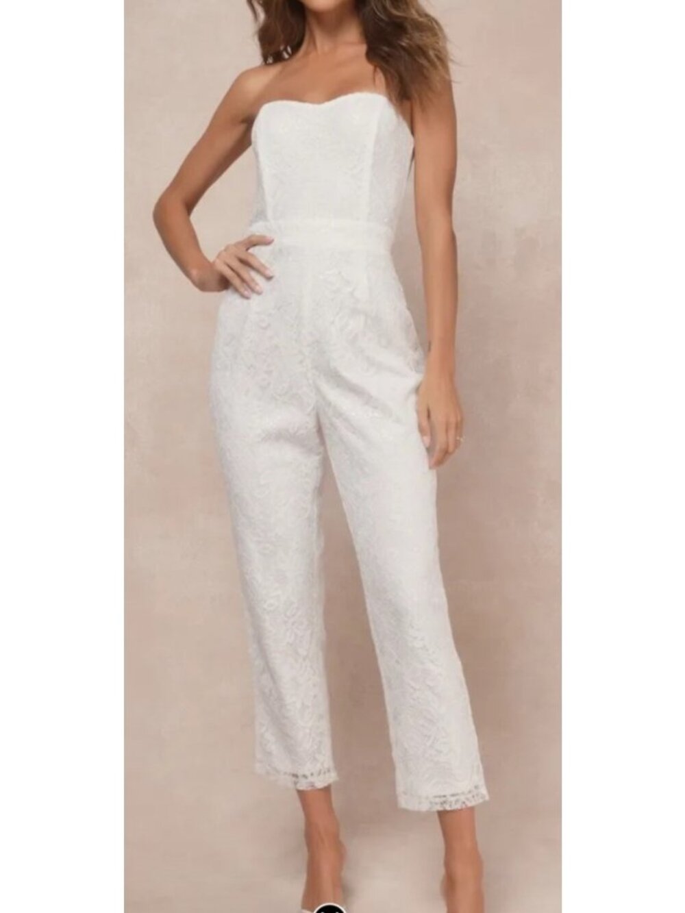 Lulus Redefined Elegance White Lace Sequin Strapless Jumpsuit Womens Size L